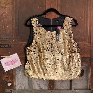 NWT Katie gold/black mermaid sequence top.